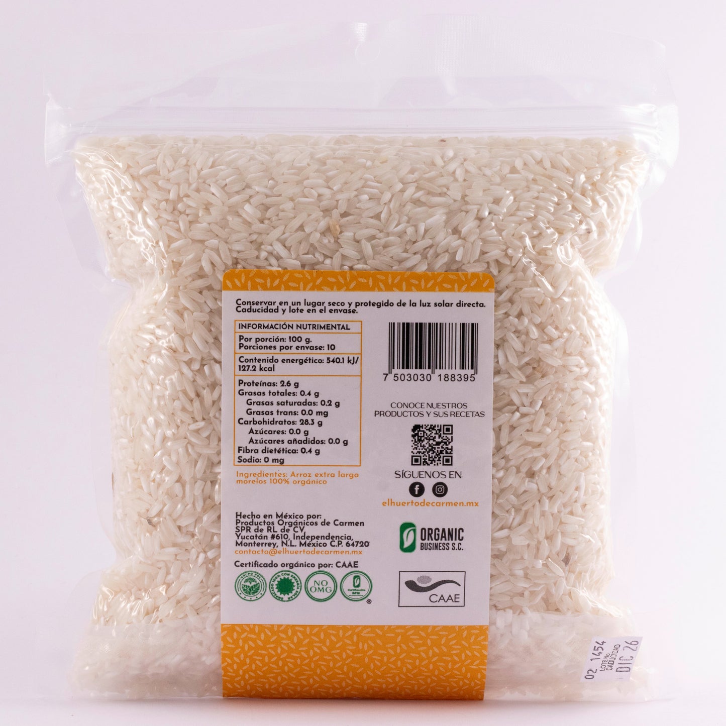 Arroz Blanco Orgánico (Extra Largo Morelos) 🍚🌿