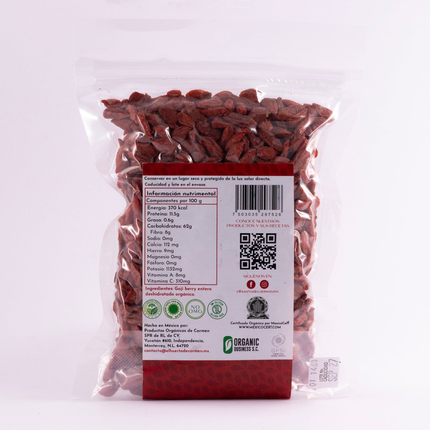 Goji Berry Entero Deshidratado Orgánico 🍒