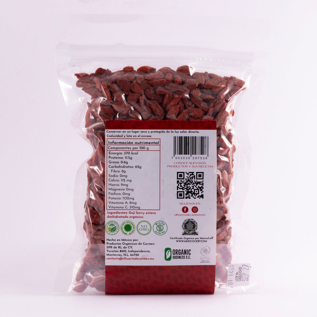 Goji Berry Entero Deshidratado Orgánico