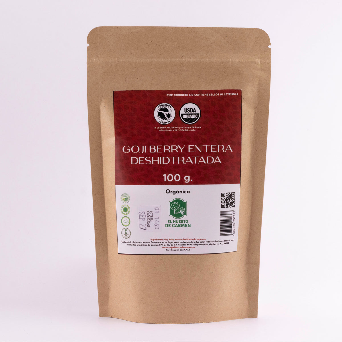 Goji Berry Entero Deshidratado Orgánico